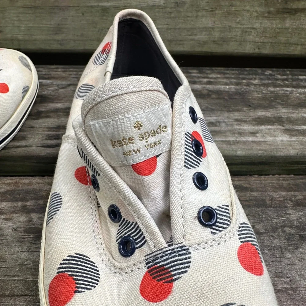 Kate Spade x Keds Polka Dot Canvas Sneakers Casual‎ Cream Orange Blue Size 8